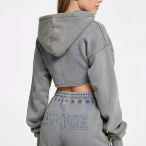 Custom Women Two Piece <b>Set</b> Vintage Wash Cropped Hoodie <b>Sweatpants</b> <b>Set</b> For Women Streetwear Womens Fashion Casual Tracksuit <b>Sets</b> - Product Image 2