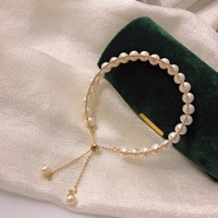 Bracelet en perles d'eau douce naturelles 5-6 mm, légèrement imparfait, plaqué or 14 carats, fait main, ajustable, bijoux de mode pour femmes, vente en gros