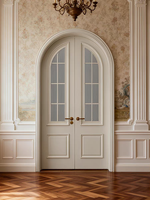 Porte battante simple en bois de style médiéval blanc, avec anse circulaire profonde et double anse en fil, verre dépoli