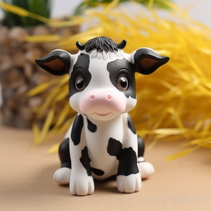 PVC Cow Figurine <b>Doll</b> 3.9in Glossy Finish Indoor Kid Room Decor Toy - Product Image 3