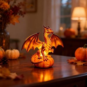 Halloween <b>Dragon</b> Pumpkin Statue Lamp Battery Powered Indoor Decor <b>Light</b> Gothic Fantasy Halloween Decoration - Product Image 1