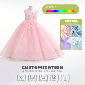 تخصيص أنيق مطرز زهرة فتاة فستان بلا أكمام تول ثوب الأميرة مع القوس الظهر سن 4-12 سنة - Product Image 4