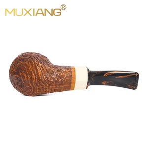 Muxiang Briar Smoking Pipe Bent Type Dark Sandblasted Cumberland Ivory Ring Tobacco Pipe - Product Image 3
