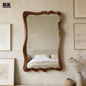 Specchio a figura intera in teak stile Mid-Century Modern DX Designs - Specchio da parete in legno con mensola portaoggetti per ingresso e camera da letto - Product Image 2