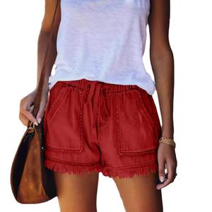 Short en jean pour femme cordon taille élastique ourlet effiloché pantalon court été décontracté jean ample avec poches - Product Image 5