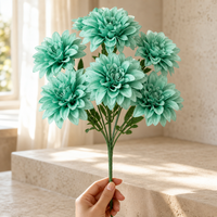 Fleurs séchées en gros, grande pivoine à 5 têtes, tige de chrysanthème de 60 cm, plante artificielle en soie bleue et verte, décoration intérieure, fête des mères, remise de diplôme
