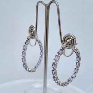 Boucles d'oreilles créoles ovales Tanzanite Top Quilt 3x5mm, argent sterling, pierres précieuses violettes et bleues, élégantes, pour femme, cadeau - Product Image 1