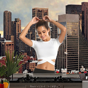 Slim FiT Logo HEAT PRINT Breathable Crop <b>Tops</b> for Women Polyester/Cotton <b>Cross</b> Front Short Sleeve women short length crop <b>tops</b> - Product Image 3