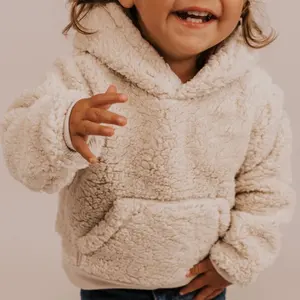 婴儿运动衫冬季时尚OEM底色保暖儿童套头仿毛羊毛连帽衫