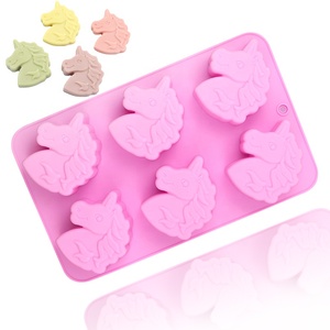 <span class=keywords><strong>Moule</strong></span> en silicone 3D à 6 cavités en forme d'unicorn pour la fabrication de savon, bougies, résine et outils de pâtisserie, sans BPA - Product Image 1