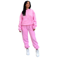 SRML-211333 Setelan Olahraga Wanita Terbaru Warna Solid Berbahan Fleece dengan Hoodie 2 Potong Pakaian Santai Sehari-hari
