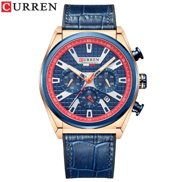 CURREN-reloj de cuarzo con correa de cuero para hombre, cronógrafo informal, resistente al agua, 3 esferas, 8392