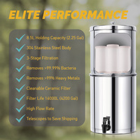 Système de filtration d'eau en céramique à alimentation par gravité en acier inoxydable 304 de 2,25 gallons pour usage extérieur et domestique avec système de purification