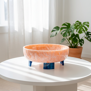 FAIZA CRAFT Handmade Polished Coral Marble Resin Salad <b>Bowl</b> <b>Blue</b> Three Leg Base Lightweight Modern Luxury Party Food Grade Food - Product Image 1
