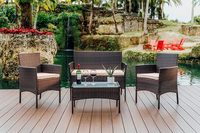 Ensembles de conversation 4 pièces Chaises en rotin en osier pour balcon d'arrière-cour Causeuse au bord de la piscine avec coussin doux et table en verre