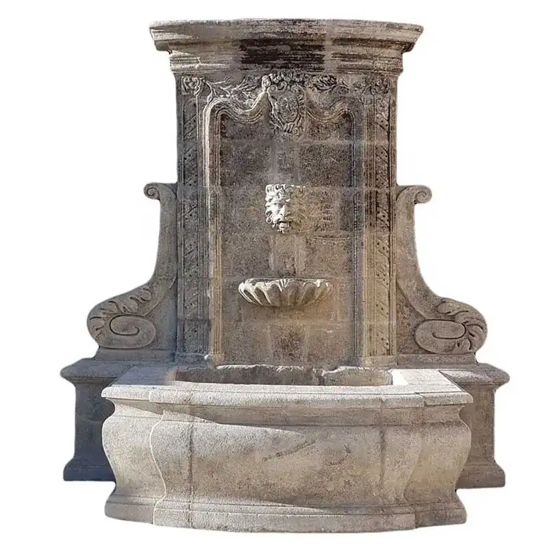 hotsale new design lion head fiberglass resin water wall fountains for outdoor decoration