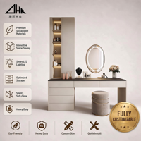 Coiffeuse moderne avec miroir LED, meuble de rangement multi-tiroirs pour maquillage, idéal pour chambre et appartement