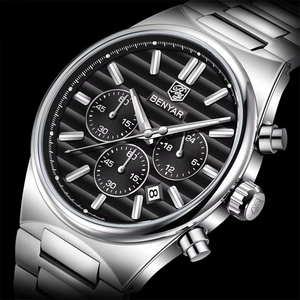 Montre chronographe sport pour homme, bracelet en acier inoxydable, multifonction, design à trois aiguilles, montre à quartz avec affichage du calendrier - Product Image 5