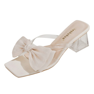 Nouvelles Sandales Élégantes à Talon Carré et Nœud pour Femme, avec Talon en Cristal Épais et Bout Carré, Idéales pour l'Été - Product Image 6