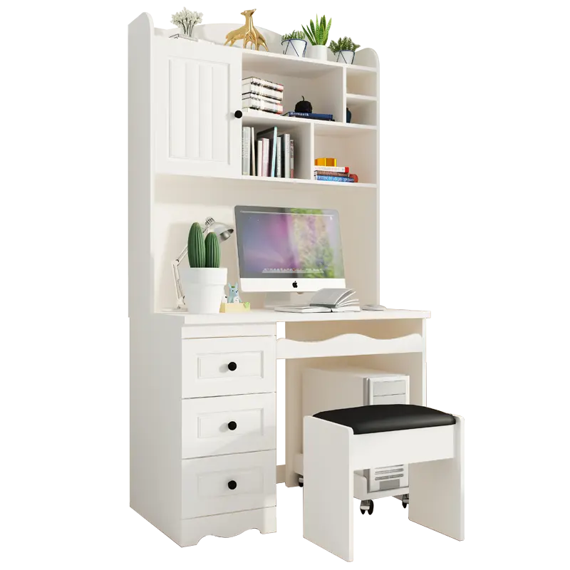 White Computer Table Design With Wooden Study Reading Table Desk Rack