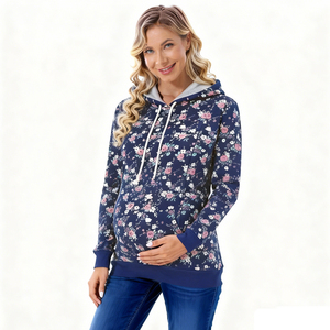 Vêtements de maternité d'hiver, sweat-shirt d'<span class=keywords><strong>allaitement</strong></span> à manches longues en coton à capuche, impression, fermeture éclair invisible, sweat-shirts d'<span class=keywords><strong>allaitement</strong></span> - Product Image 4