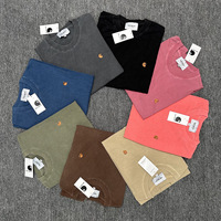 T-shirt en coton épais pour homme, style streetwear, broderie vieillie/délavée, coupe oversize, manches courtes