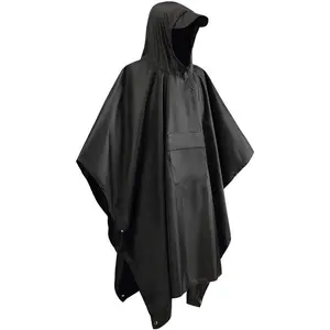 Poncho en polyester noir 170T avec revêtement en PVC avec ficelle à capuche