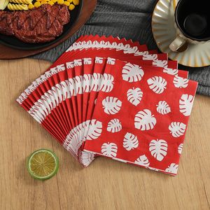 Printed Paper Napkins 330mm 2-Ply Themed Party Disposable Red Monstera Pattern 20 Sheets Per Pack - Product Image 5