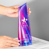 Trophée d'entreprise haut de gamme en cristal créatif, médaille personnalisée couleur, production de trophées commémoratifs en verre sur support