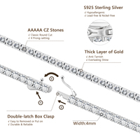 En stock Chaîne tennis 4 mm Argent sterling 925 Plaqué or blanc 14 carats Bijoux pour hommes et femmes Bracelet serti de diamants 5a Collier