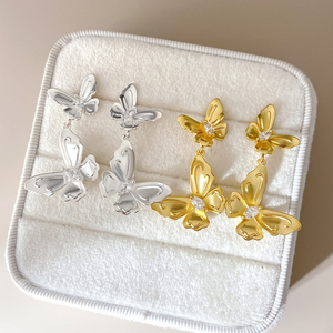 FOXI JEWELRY Gold Plated Butterfly <b>Earrings</b> With <b>Crystal</b> Zircon For Women Party Jewelry - Product Image 4