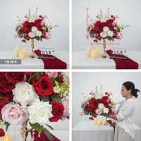 Décoration de mariage moderne, arrangement floral, boule de fleurs artificielles blanches et rouges faites à la main de 40 cm, décoration de table de réception de mariage