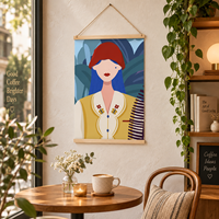 Décoration Murale Suspendue Portrait Anniversaire Art Déco Automne, Peinture sur Toile Déroulante Colorée pour Maison, Hôtel, Cafés, Bureaux