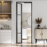 Porte coulissante moderne sans rail - Cadre en aluminium avec verre trempé pour salles de bain, toilettes et espaces compacts