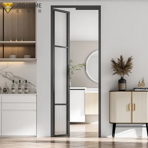 <span class=keywords><strong>Porte</strong></span> <span class=keywords><strong>coulissante</strong></span> sans <span class=keywords><strong>rail</strong></span> moderne - Cadre en aluminium avec verre trempé pour salles de bain, toilettes et espaces compacts - Product Image 3