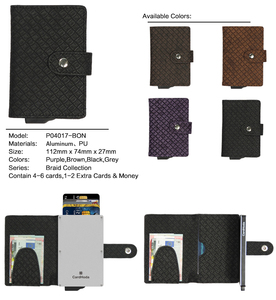 Custom Mini Business <b>Card</b> Holder Anti-Theft RFID Open Closure Type PU Aluminum Pop-up Nylon Lining Short Metal Wallet Large - Product Image 4