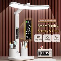 Lampe de table rechargeable à LED avec 3 températures de couleur, horloge, protection des yeux, lumière de lecture USB, lampe de bureau pliable sans fil