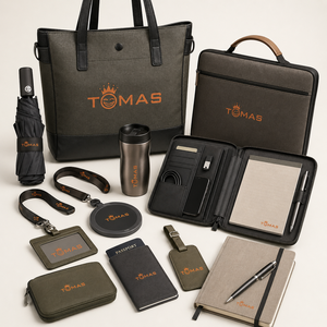 Coffrets cadeaux personnalisés pour hôtels et conférences avec bloc-notes, stylo, badge, cordon et bouteille pour les activités de réunion - Product Image 1