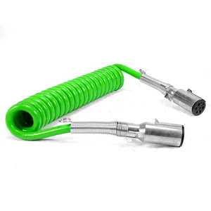 Trailer Part Accessories 7 Way Trailer Cable Heavy Duty 7 Core ABS Electrical Power Coil Cord Green Trailer Truck Cable