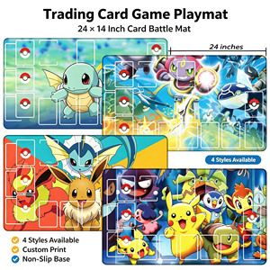 Tapis de jeu de <span class=keywords><strong>cartes</strong></span> personnalisé sur le thème de Pikachu, tapis de souris 24"x14" avec bords cousus, base en caoutchouc antidérapante pour <span class=keywords><strong>cartes</strong></span> TCG, faible MOQ, pour bureau - Product Image 1
