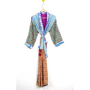 Robe Kimono Vintage en Soie Satinée à Motifs Floraux, Élégante, Indienne, Longueur Genou, Respirante pour Femme, Été, Demoiselle d'honneur - Product Image 4
