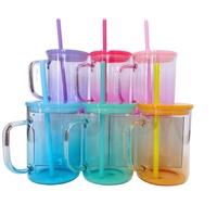 Entrepôt américain ombre jelly 17oz tasse en verre gradent jelly avec couvercle en plastique coloré et paille pour vinyle peut en forme de boisson