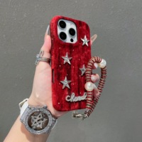 La nouvelle coque de téléphone rétro en velours étoile pour 17 Pro Max & 16 Pro, antichoc, avec poignée pour téléphone pour 15/14/13