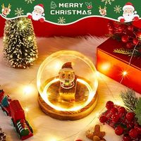 Noël DIY Verre Clair Dôme Souvenir Globe Vitrine avec Base En Bois Clair Décoratif Globe De Neige Kit Plante Terrarium Décor