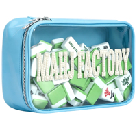 Étui de présentation transparent pour jeu de Mahjong avec fermeture éclair dorée et breloque personnalisée en perle lettre, idéal pour ranger les tuiles