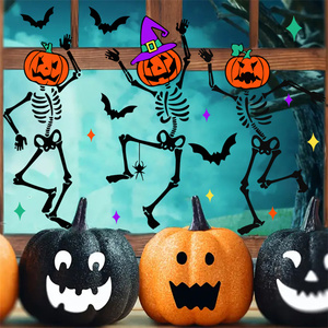 Pegatinas de pared autoadhesivas de PVC de esqueleto y calabaza divertida de Halloween, nuevas calcomanías decorativas extraíbles para decoración de ventana/día - Product Image 5