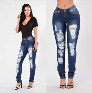 Boot Cut zerrissen gestapelt Skiny Tight Jeans Lady Jean lange Jeans für Frauen