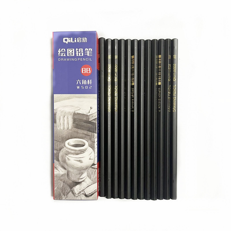 Bulk Selling 8b Sketch Black Coated Hexagonal Wooden Artist Pencil Set In Stock Standard Pencils
