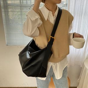 PU Polyester Lining Large Capacity <b>Tote</b> Bag Soft Collapsed Minimalist Style <b>Zip</b> Closure Shoulder Bag New Female Crossbody Bag - Product Image 1