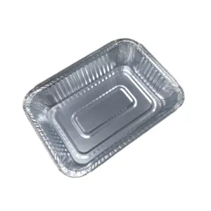 Persegi panjang 5*8 "220*158*54mm aluminium Foil wadah makanan 1000ml Microwave Oven menggunakan makanan aman Takeout panci Foil dengan tutup kertas